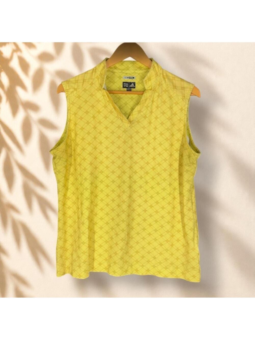 Adidas Activewear Shirt Women XL Yellow Geometric Collared Sleeveless Climacool